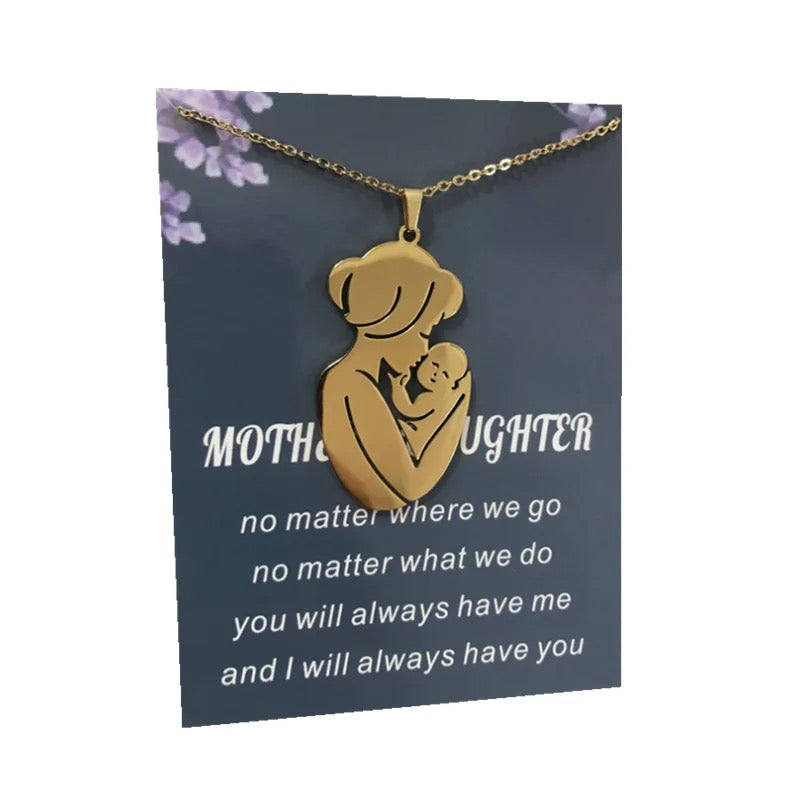 Stainless Steel Mother Holding Her Child Necklace