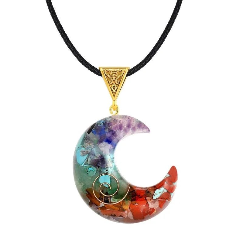 7 Chakra Moon / Crescent Copper Infused Necklace