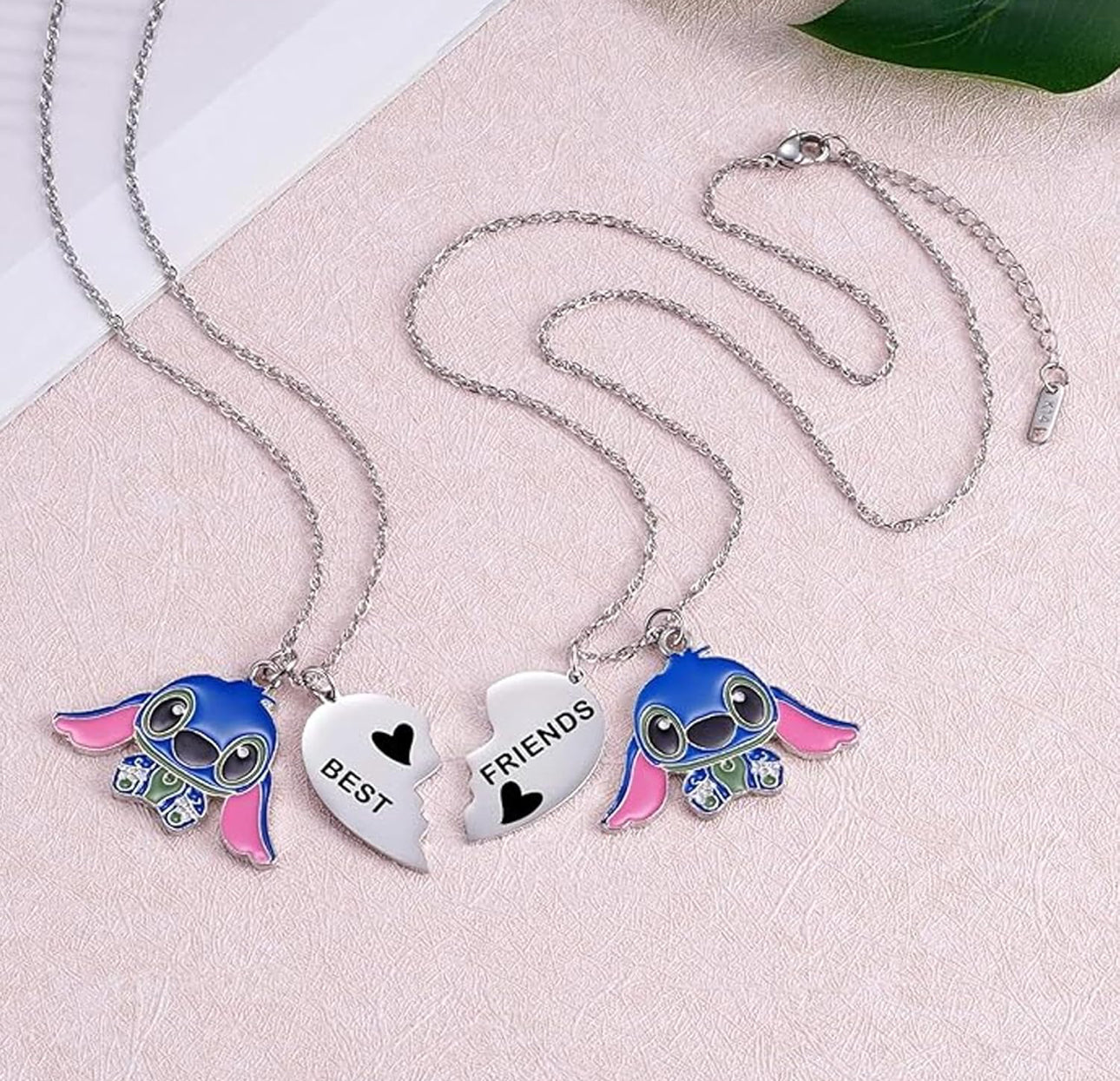 Stainless Steel Stitch BFF “Best Friend” Distance Heart Necklace 2pc