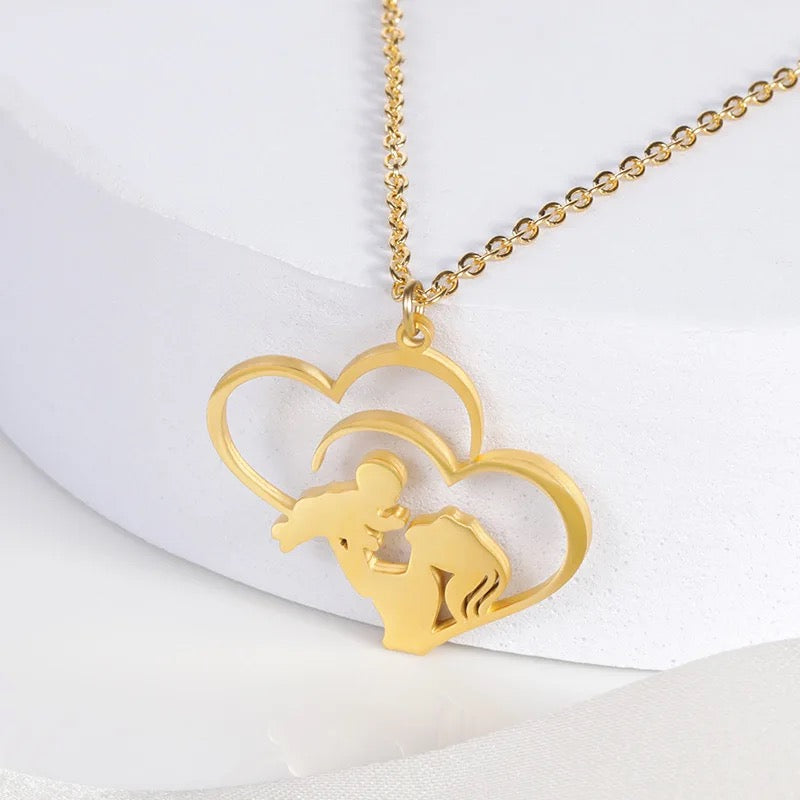 Stainless Steel Mommy Holding Baby Necklace