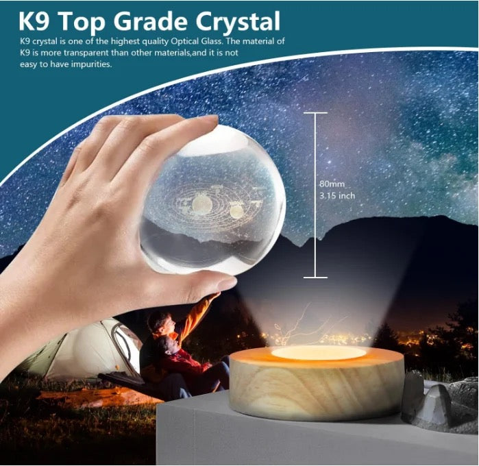 3D Laser Engraved Glass Crystal Ball Lamp Universe Astronomy Decor (Solar System)