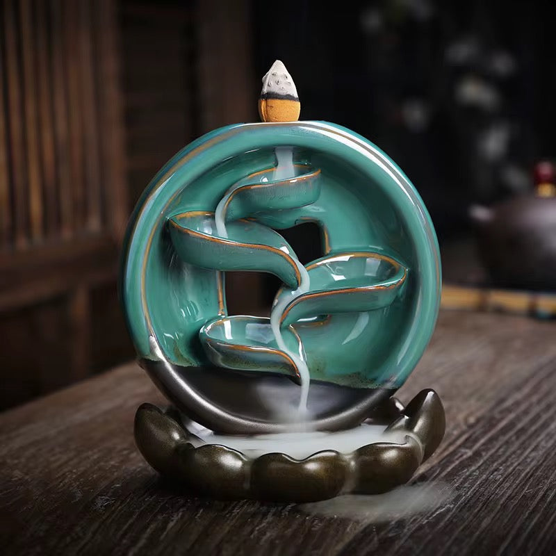 Ceramic Zen Style Chinese Back-Flow Incense Holder + 10 Free Incense Cones