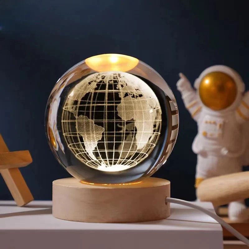 3D Laser Engraved Glass Crystal Ball Lamp Universe Astronomy Decor (Earth)