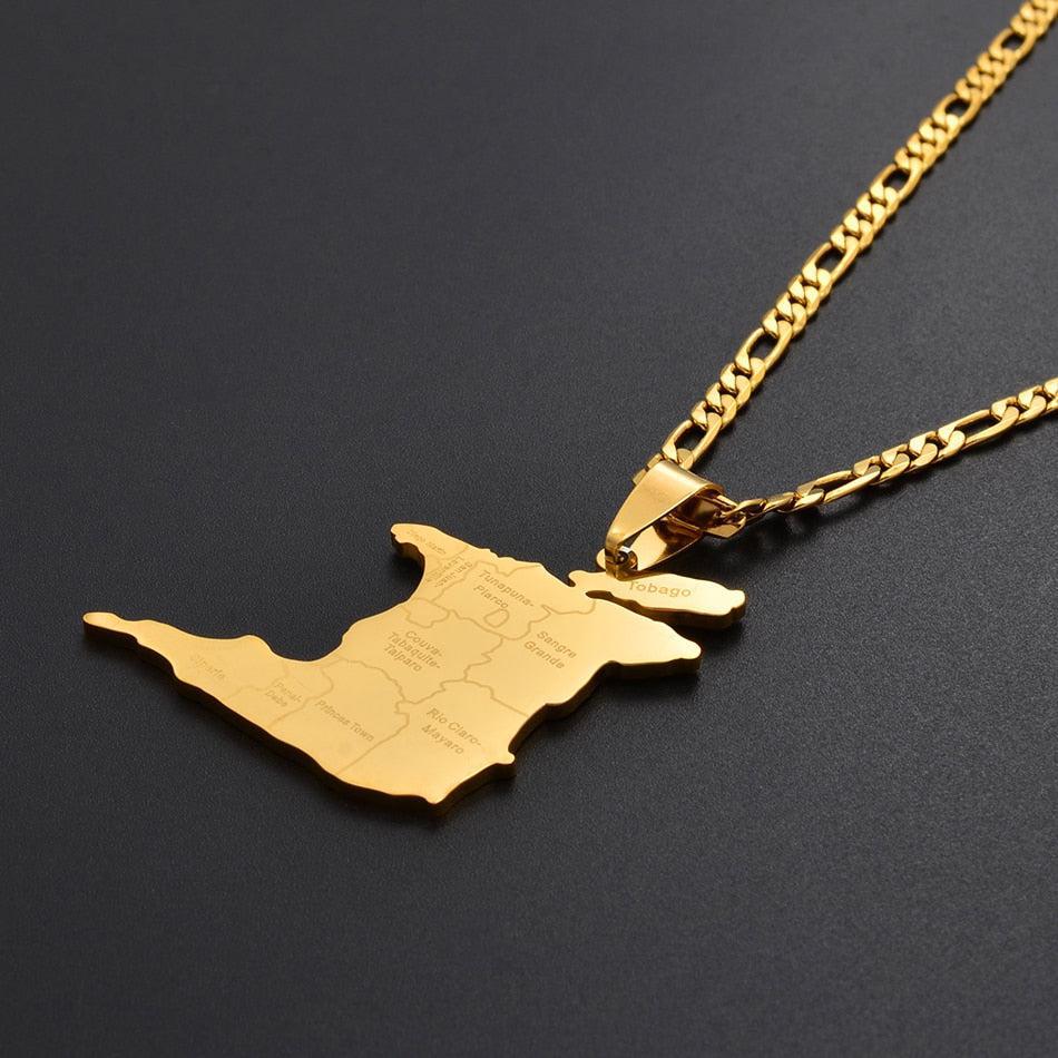Stainless Steel Trinidad and Tobago Map Necklace