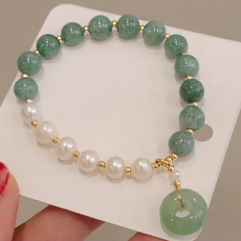 Jade + Fresh Water Pearl Donut Charm Bracelet (8MM)