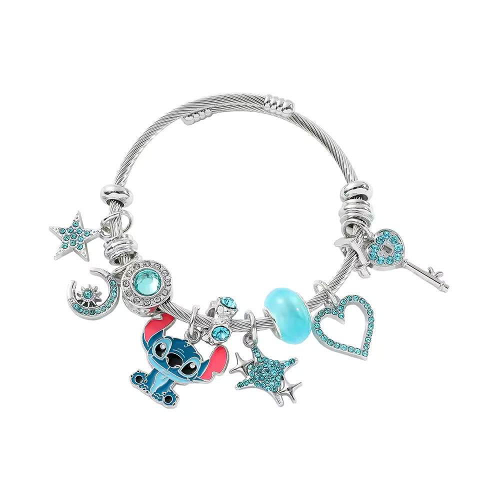 Stainless Steel Stitch Blue Zircon Charm Bracelet