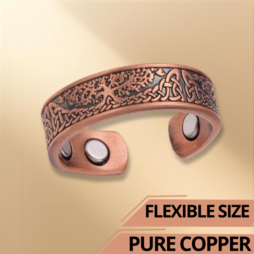 Adjustable Ultra Strength Pure Copper Magnetic Ring (99.99% Copper) Tree of Life Design
