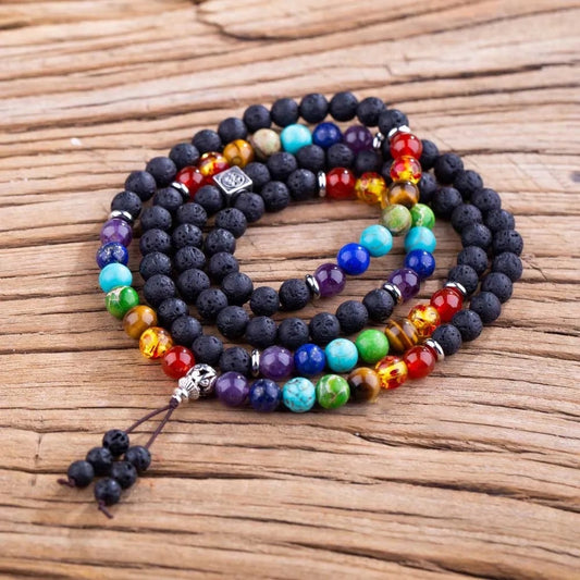 7 Chakra Lava Stone Mala (108 Beads 8mm)