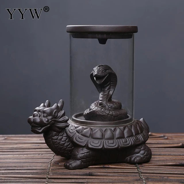 Cobra Snake on Turtle Incense Holder + 10 Free Back-Flow Incense Cones.