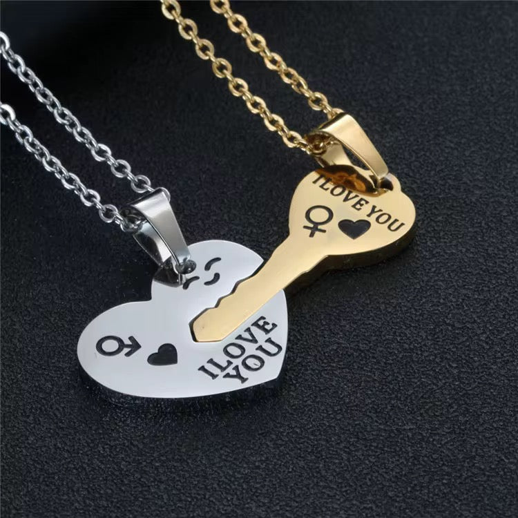 Stainless Steel Couples/ Relationship/ Friendship Love Necklace 2pc Key & Heart