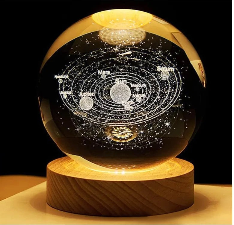 3D Laser Engraved Glass Crystal Ball Lamp Universe Astronomy Decor (Solar System)