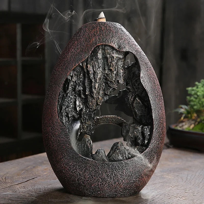 Large Mountain Back-Flow Incense Holder + 10 Free Incense Cones