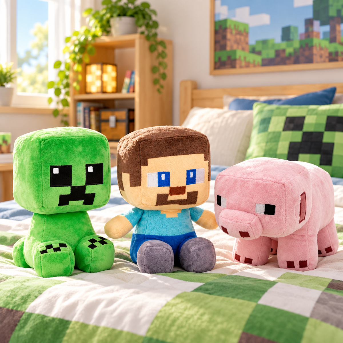Minecraft Character Plushies – Pig, Steve & Creeper