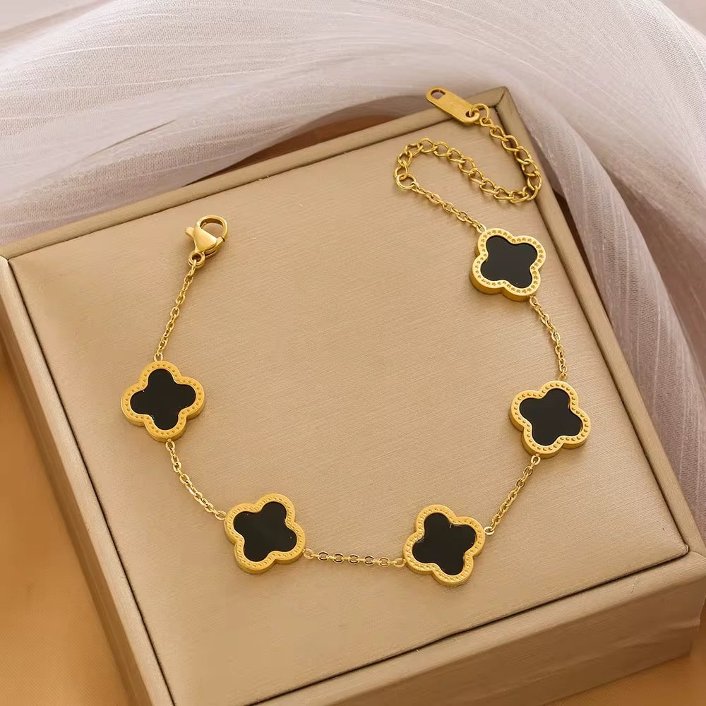 High Quality Stainless Steel Van Cleef Inspired Clover 3pc Set (Black)