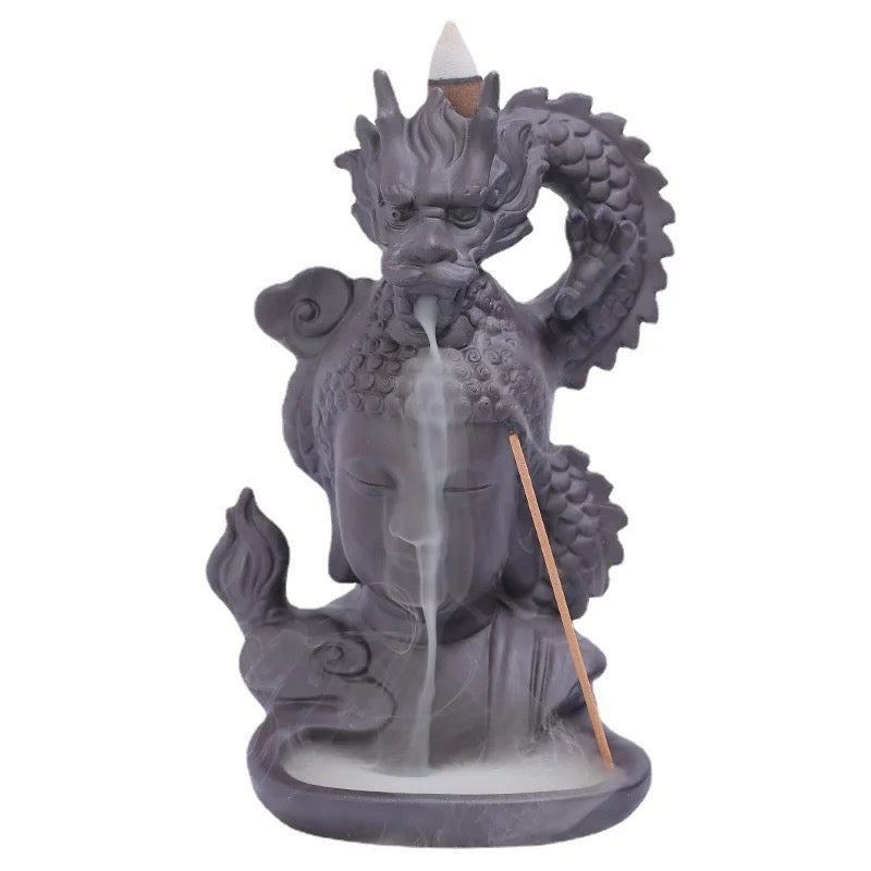 Buddha & Deagon Incense Holder + 10 Free Back-Flow Incense