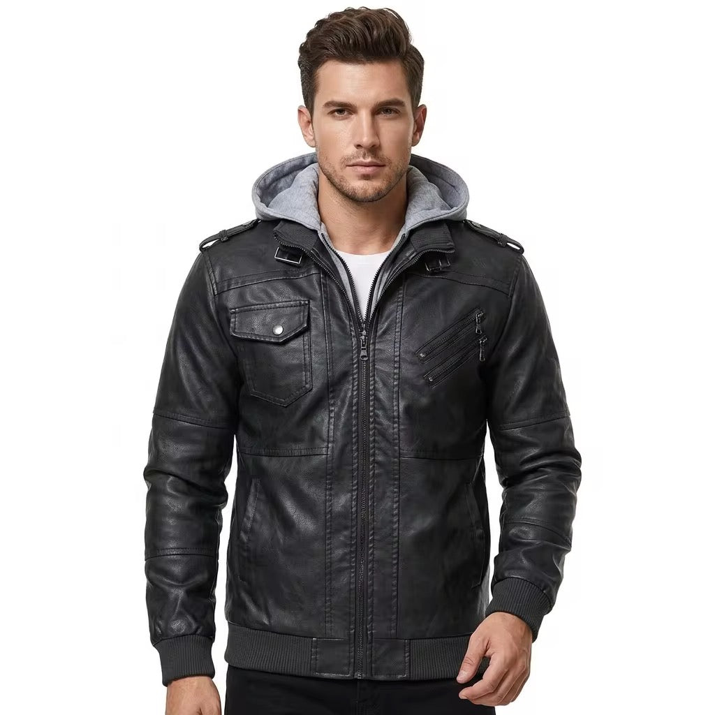 High Quality Men’s Biker Leather Jackets (Attachable Hoodie)