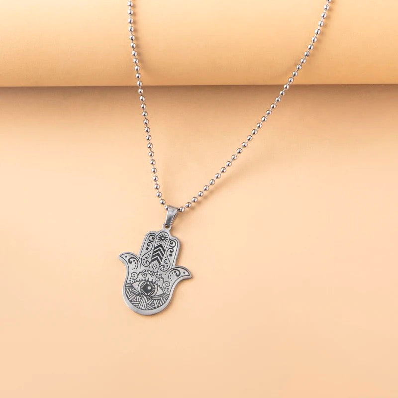 Stainless Steel Evil Eye Hamsa Hand Necklace