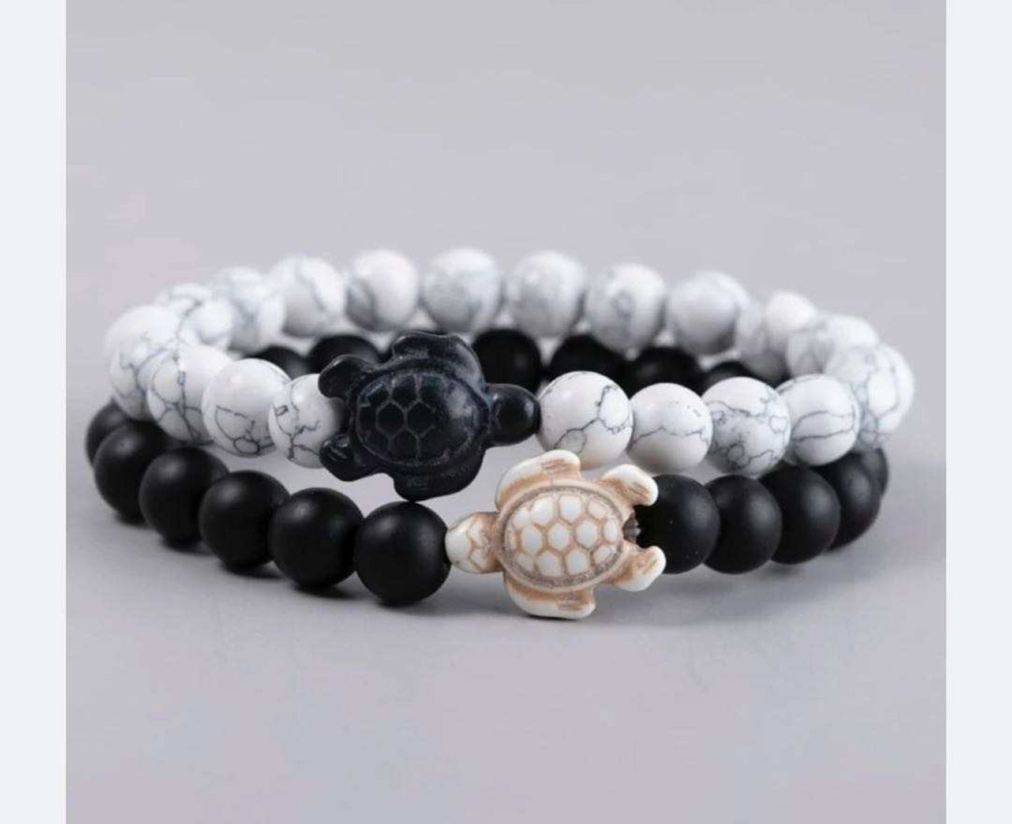 Distance Turtle Bracelets (Howlite x Matte Onyx) 2pc