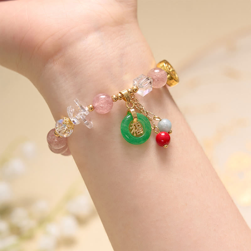Strawberry Quartz Crystal Jade Charm Bracelet