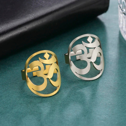 Stainless Steel Hindu “OM” Symbol Adjustable Ring