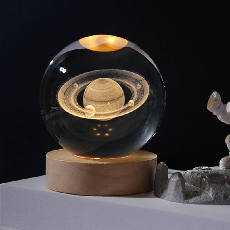 3D Laser Engraved Glass Crystal Ball Lamp Universe Astronomy Decor (Saturn)