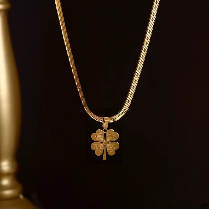 Stainless Steel Lucky Four Leaf Clover Snake Necklace