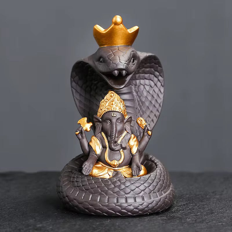 Lord Ganesh on Cobra Snake Back Flow Incense Holder