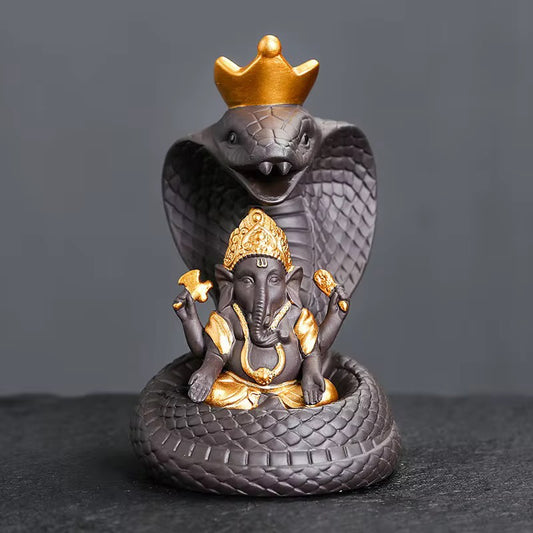 Lord Ganesh on Cobra Snake Back Flow Incense Holder