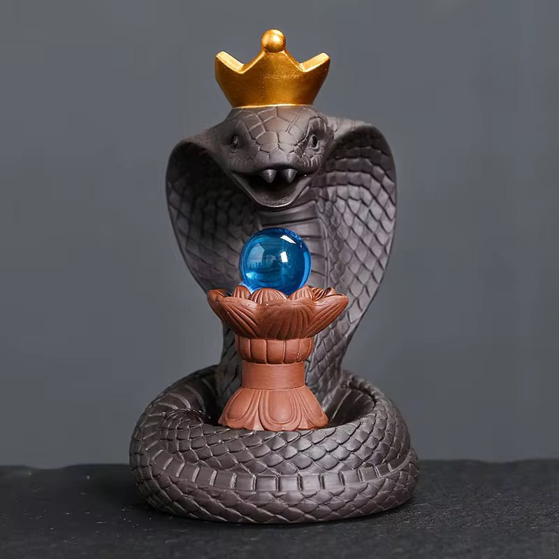 Cobra Snake Crystal Ball Back Flow Incense Holder