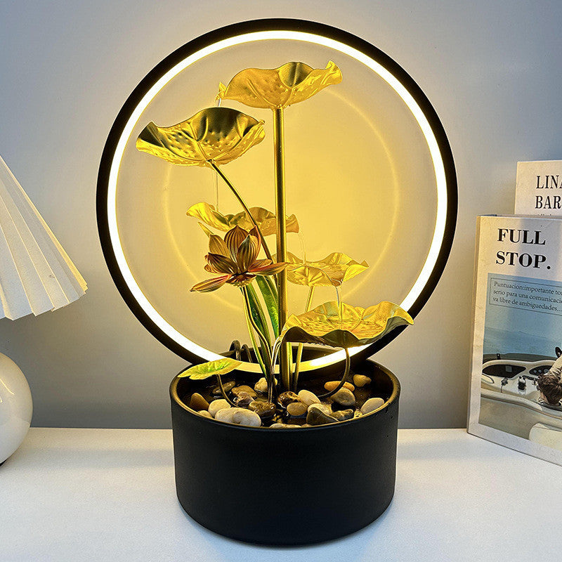 Lotus Leaf Indoor Mini Water Fountain With Ring Light