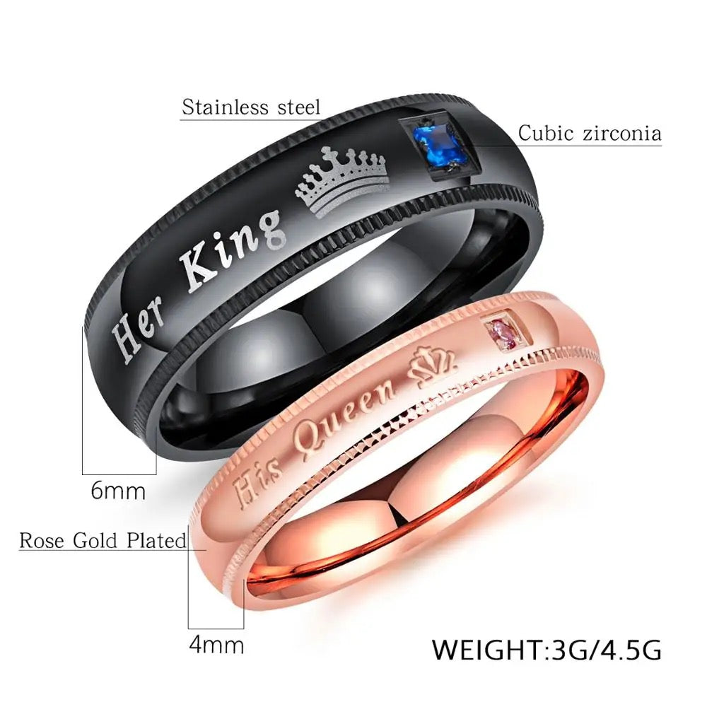 Stainless Steel King and Queen Ring Set ($195 - Pair)