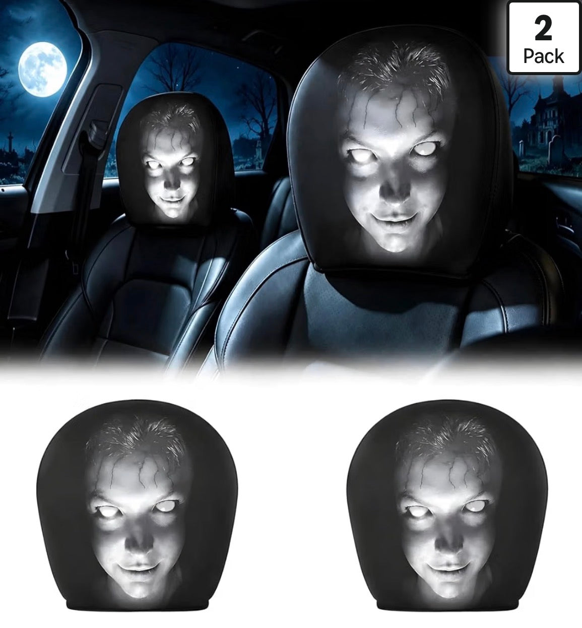 Halloween Scary Face Car Headrest Covers – 2 Piece Set