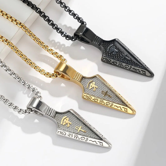 Stainless Steel Egyptian Arrow Head Necklace with Eye of Horus