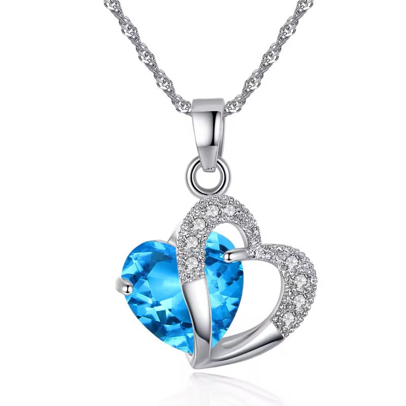 Blue Zirconia Stone Heart Set