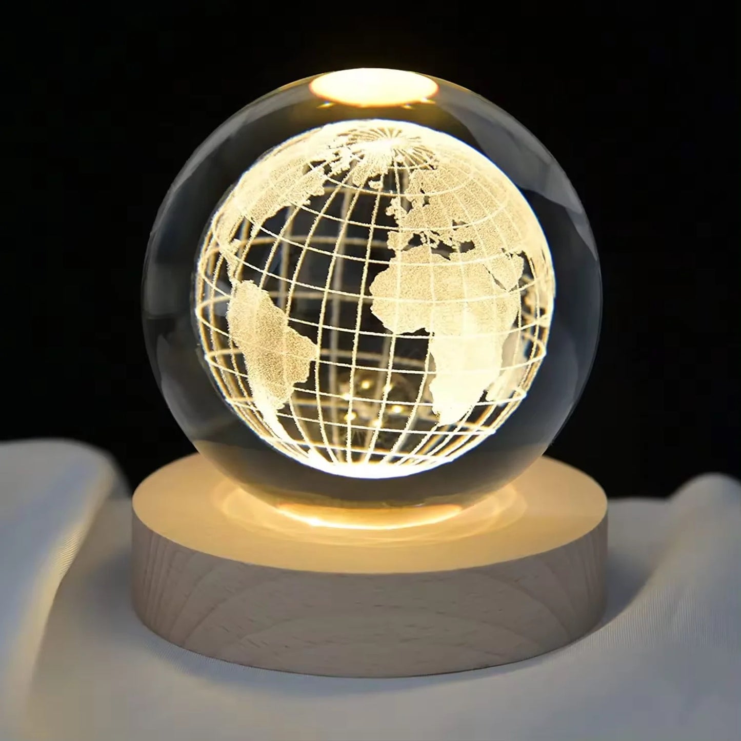 3D Laser Engraved Glass Crystal Ball Lamp Universe Astronomy Decor (Earth)