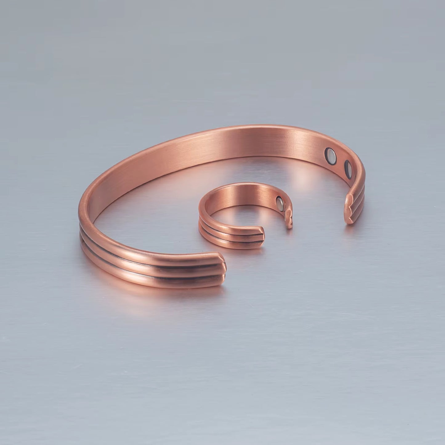 Adjustable Ultra Strength Pure Copper Magnetic Bracelet & Ring Set  (99.99% Copper)