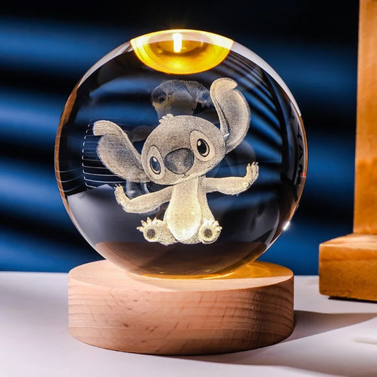 3D Laser Engraved 8cm Glass Crystal Ball Lamp (Stitch)