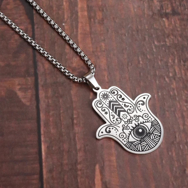 Stainless Steel Evil Eye Hamsa Hand Necklace