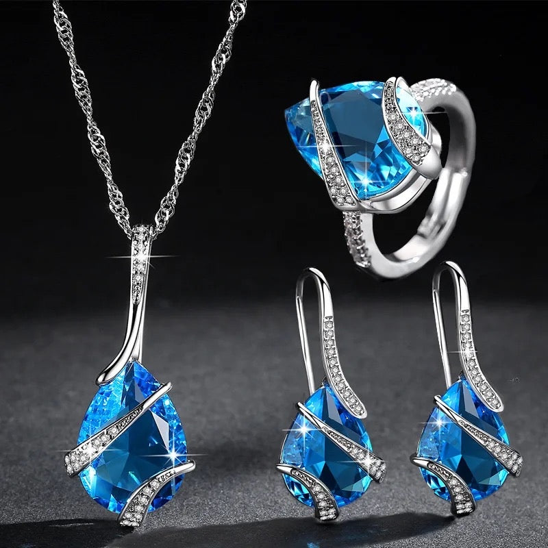 Teardrop Blue Zirconia Stone Set – Trini Necessities