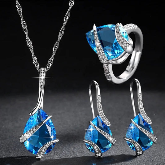 Teardrop Blue Zirconia Stone Set