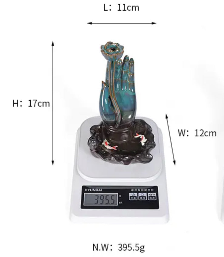 Buddha Hand Back-Flow Incense Holder + 10 Free Incense Cones