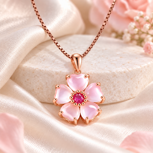 Stainless Steel Rose Quartz Pink Zirconia Clover Necklace