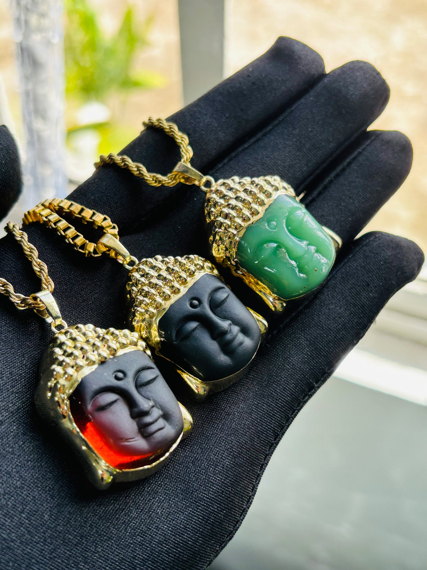 Buddha Head Natural Stone Crystal Necklace