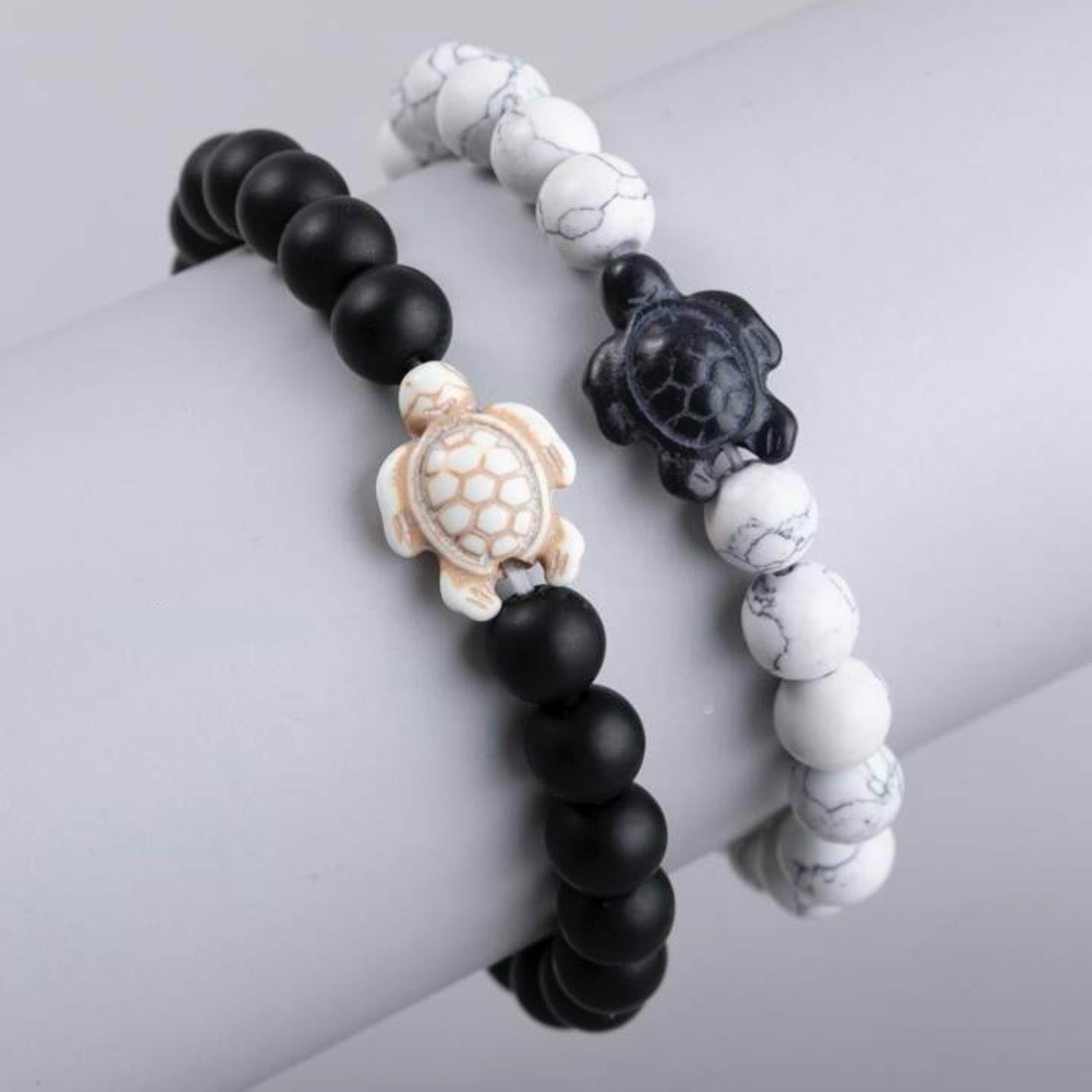 Distance Turtle Bracelets (Howlite x Matte Onyx) 2pc