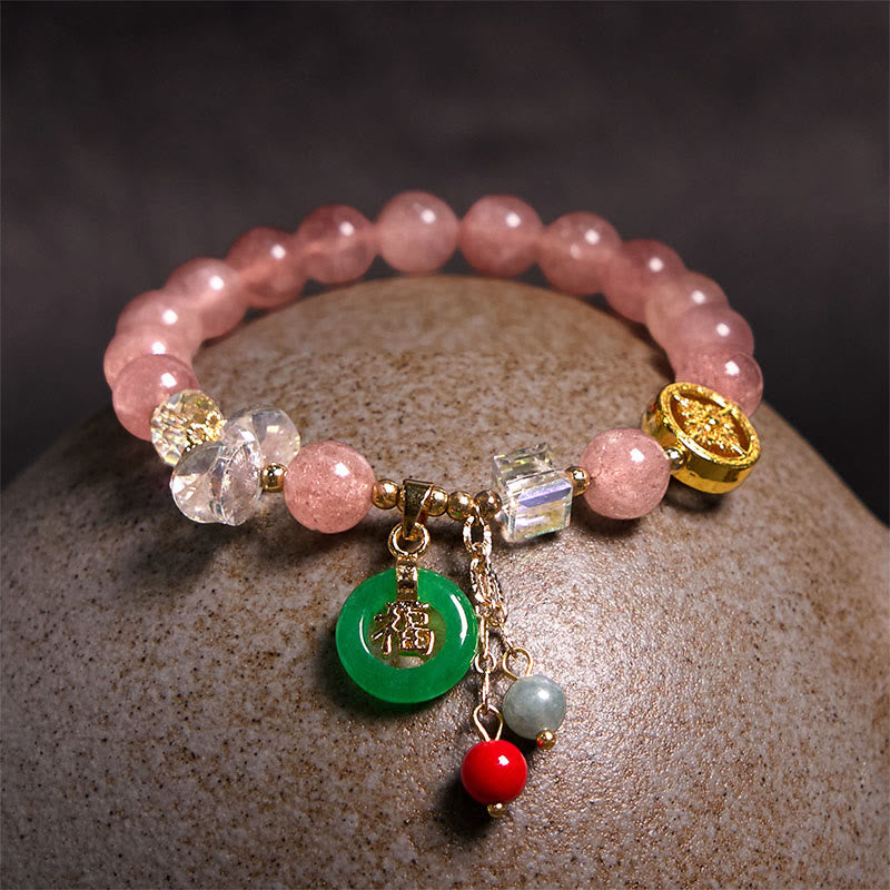 Strawberry Quartz Crystal Jade Charm Bracelet