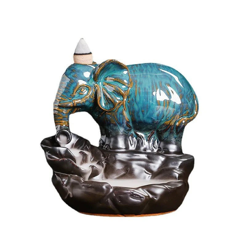 Elephant Designed Back-Flow Incense Holder + 10 Free Incense Cones