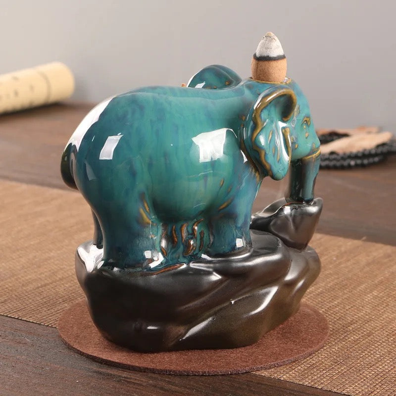 Elephant Designed Back-Flow Incense Holder + 10 Free Incense Cones