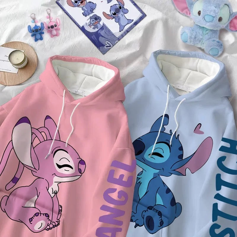 Stitch & Angel Romantic Love Hoodie Design (Pink & Blue)