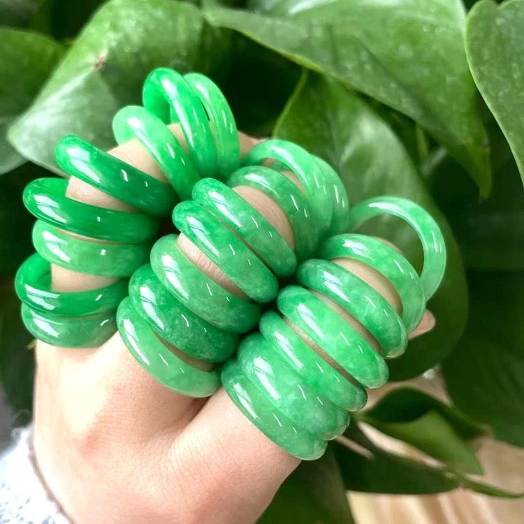 Natural Stone Solid Jade Rings (White & Green Jade)