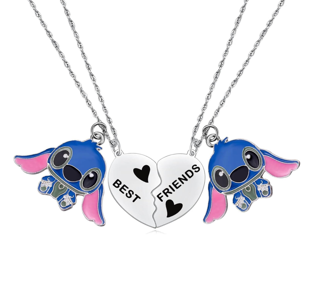 Stainless Steel Stitch BFF “Best Friend” Distance Heart Necklace 2pc